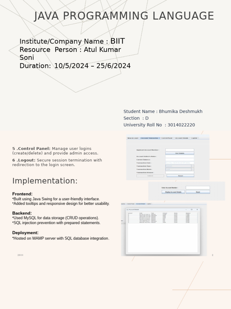 Java Programming Language Project Overview | PDF