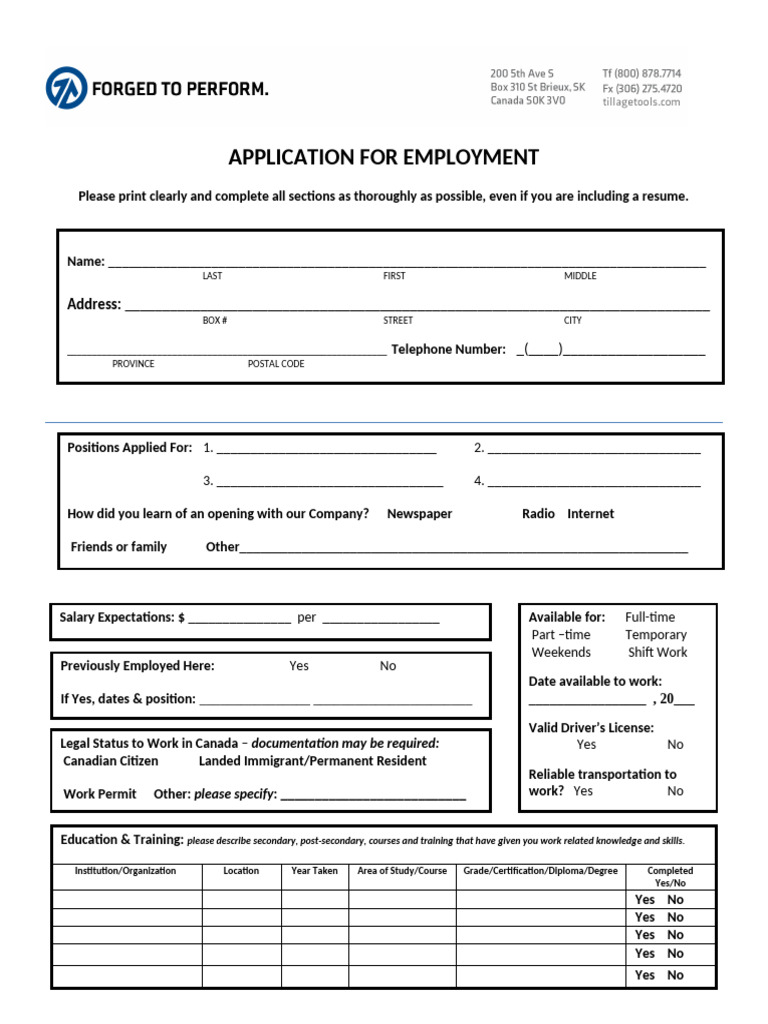 Employment Application Form Template | PDF | Employment