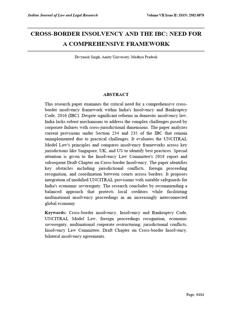 Cross-Border Insolvency in India's IBC | PDF | Bankruptcy | Insolvency