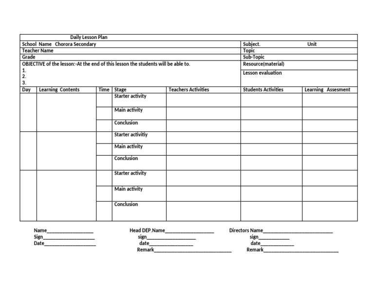 Daily Lesson Plan Template for Teachers | PDF