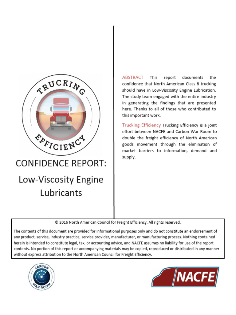 Low Viscosity Lubricants Confidence Report | PDF | Motor Oil | Materials