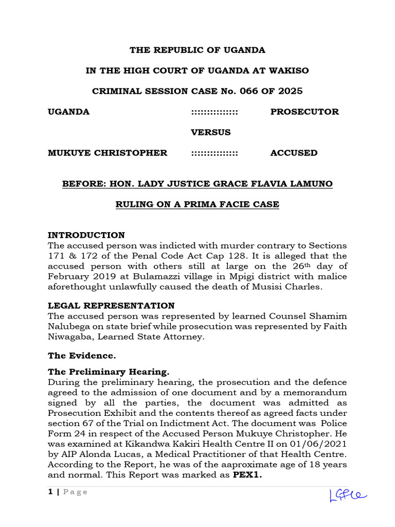 Ruling on Prima Facie Case in Murder Trial | PDF | Hearsay | Witness