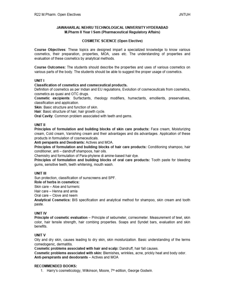 Cosmetic Science Course Overview | PDF | Skin Care | Shampoo