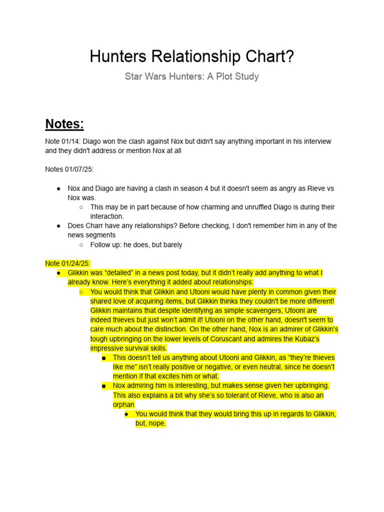 Star Wars Hunters Relationship Chart | PDF | Star Wars