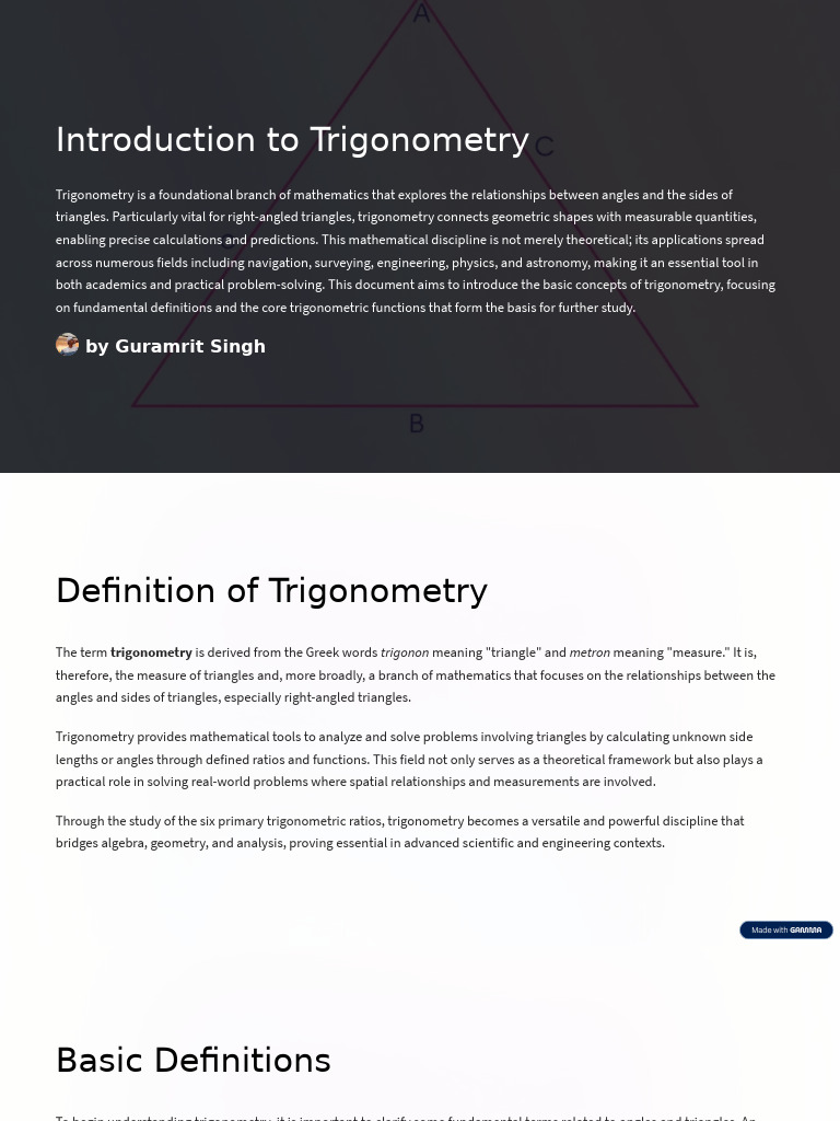 Introduction to Trigonometry Basics | PDF | Trigonometric Functions ...