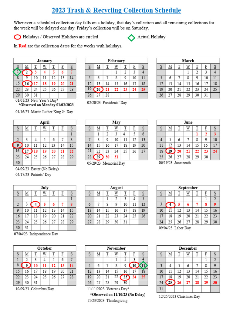 2023 Trash & Recycling Schedule | PDF | Thanksgiving | Organized Events