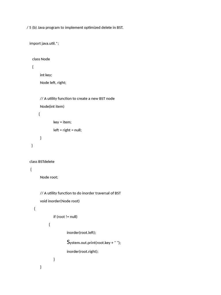 Optimized BST Delete in Java Program | PDF | Algorithms | Algorithms ...