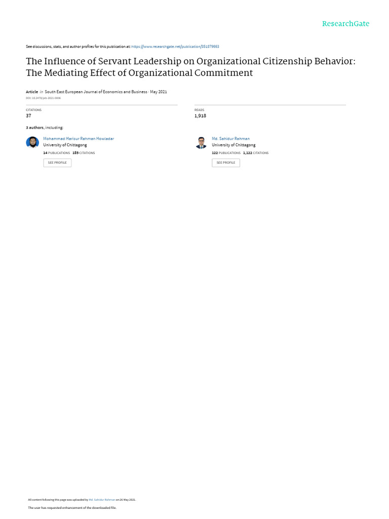 The Influence of Servant Leadership On Organizational Citizenship ...