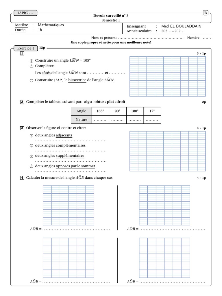 Devoir de mathématiques : exercices et calculs | PDF | Triangle | Angle