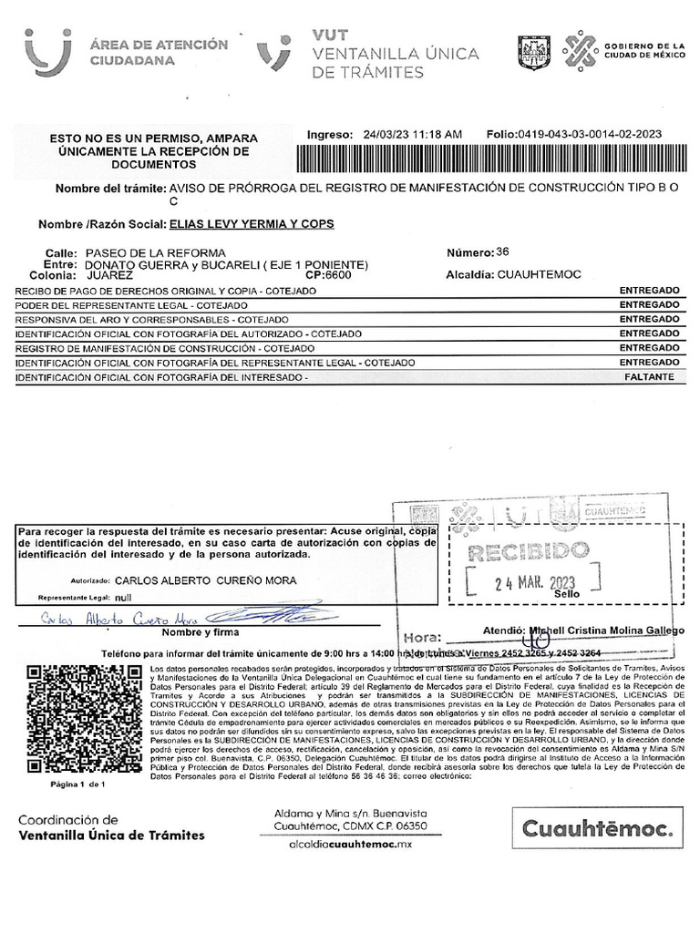 1er Prorroga de Registro de Manifestacion R36 24 Mar23 1478b86f48 | PDF