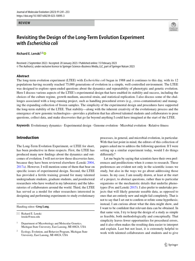 s00239-023-10095-3 | PDF | Evolution | Mutation
