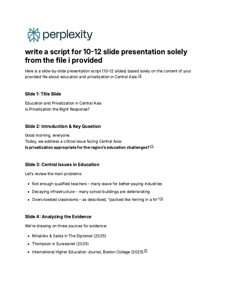 Write a Script for 10-12 Slide Presentation Solely | PDF ...