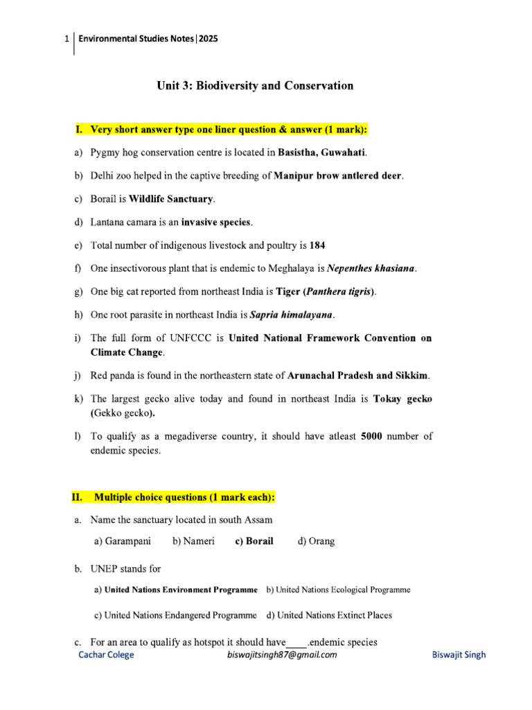 EVS Notes 2nd Sem Unit III CC 2025 | PDF