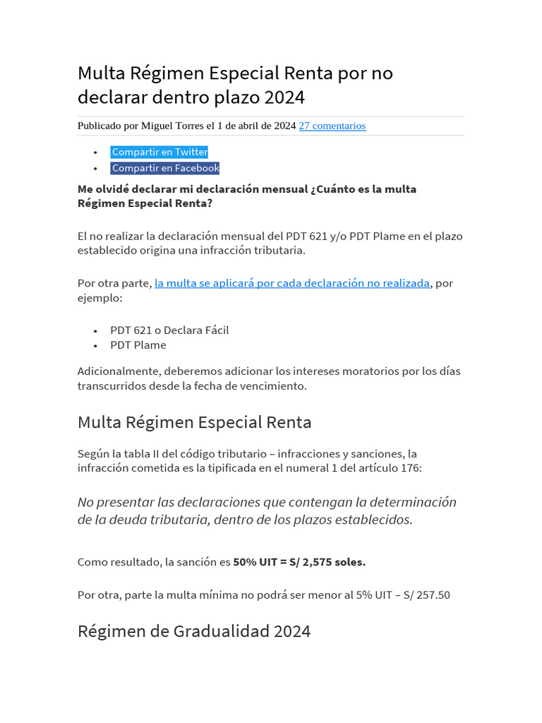 Multa por No Declarar Renta 2024 | PDF | Multa (pena)