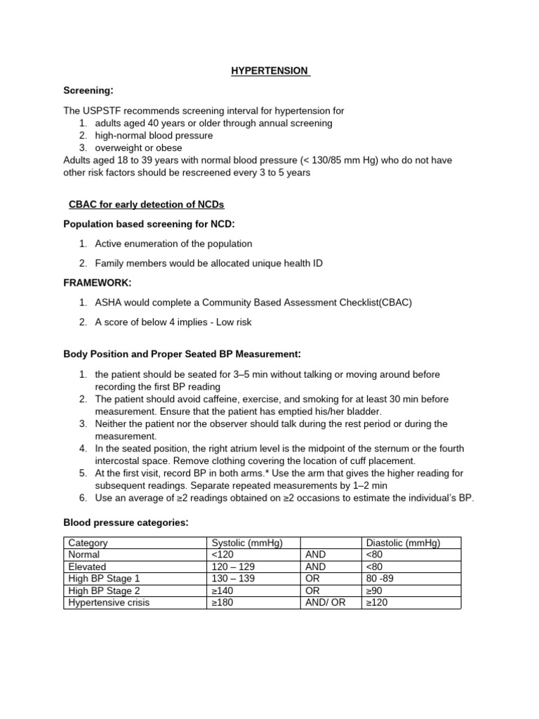 Hypertension Screening and Management Guide | PDF | Hypertension | Diabetes