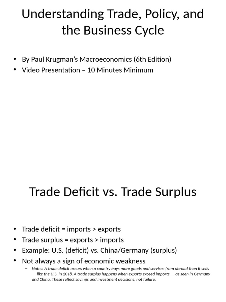 Trade, Policy, and Business Cycle Insights | PDF | Recession | Deficit ...