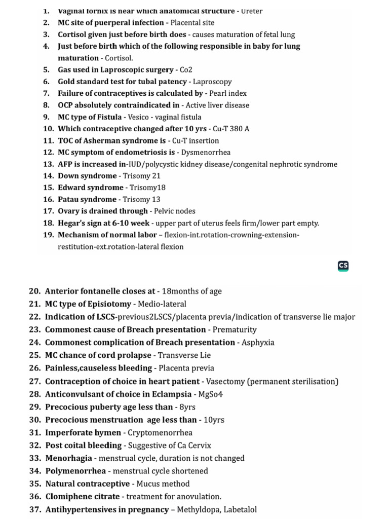 Gynae and Obs Imp Points | PDF