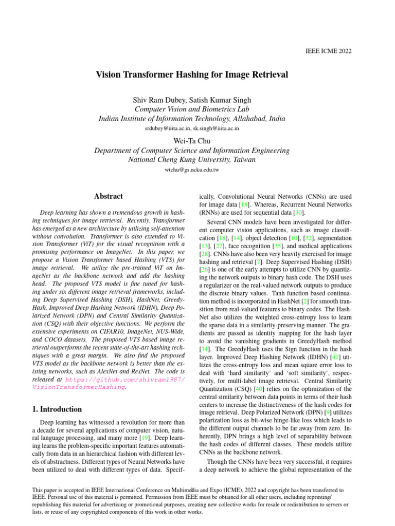 Vision Transformer Hashing for Retrieval | PDF | Algorithms ...