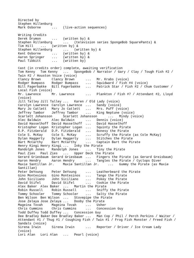 SpongeBob SquarePants Movie Credits | PDF