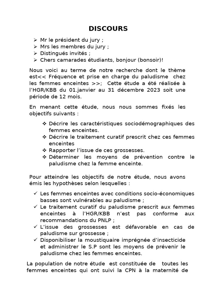 Prise en charge du paludisme chez les femmes enceintes | PDF ...