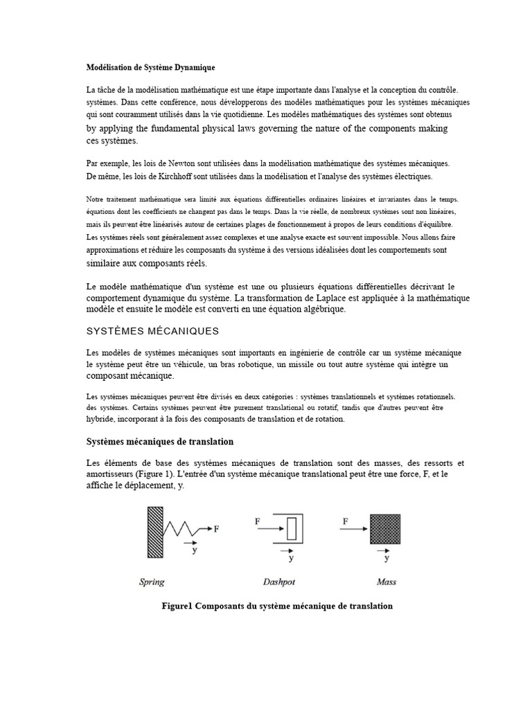 Modélisation Mathématique des Systèmes Dynamiques | PDF | Masse | Lois ...