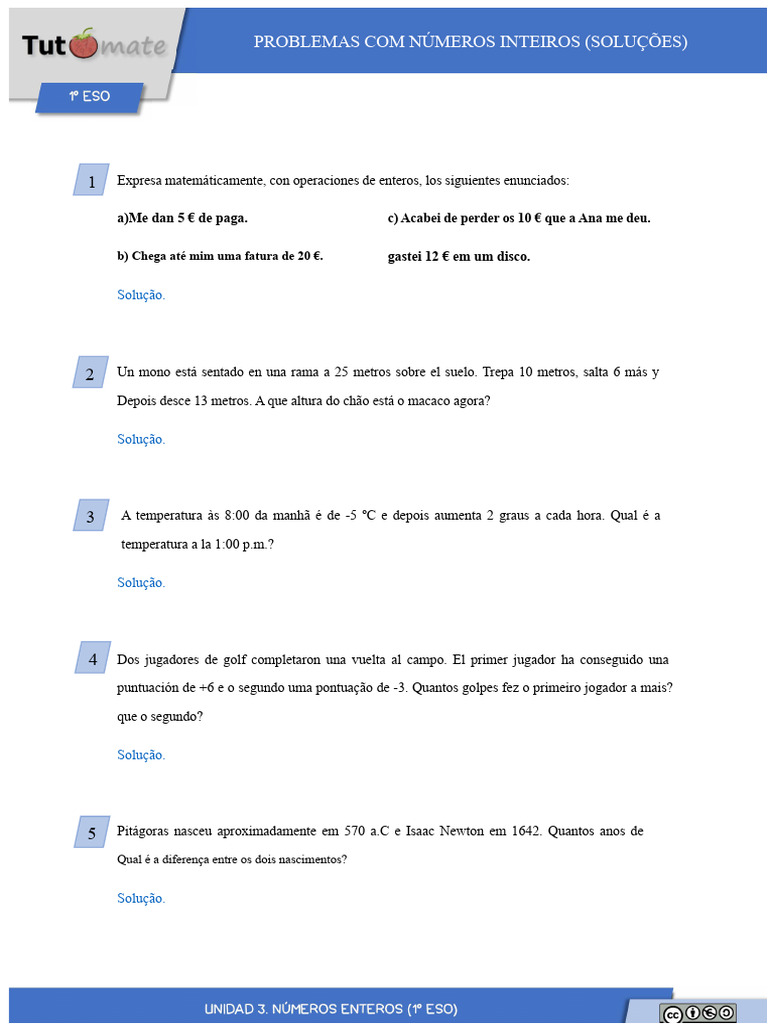 Problemas e Soluções com Números Inteiros | PDF