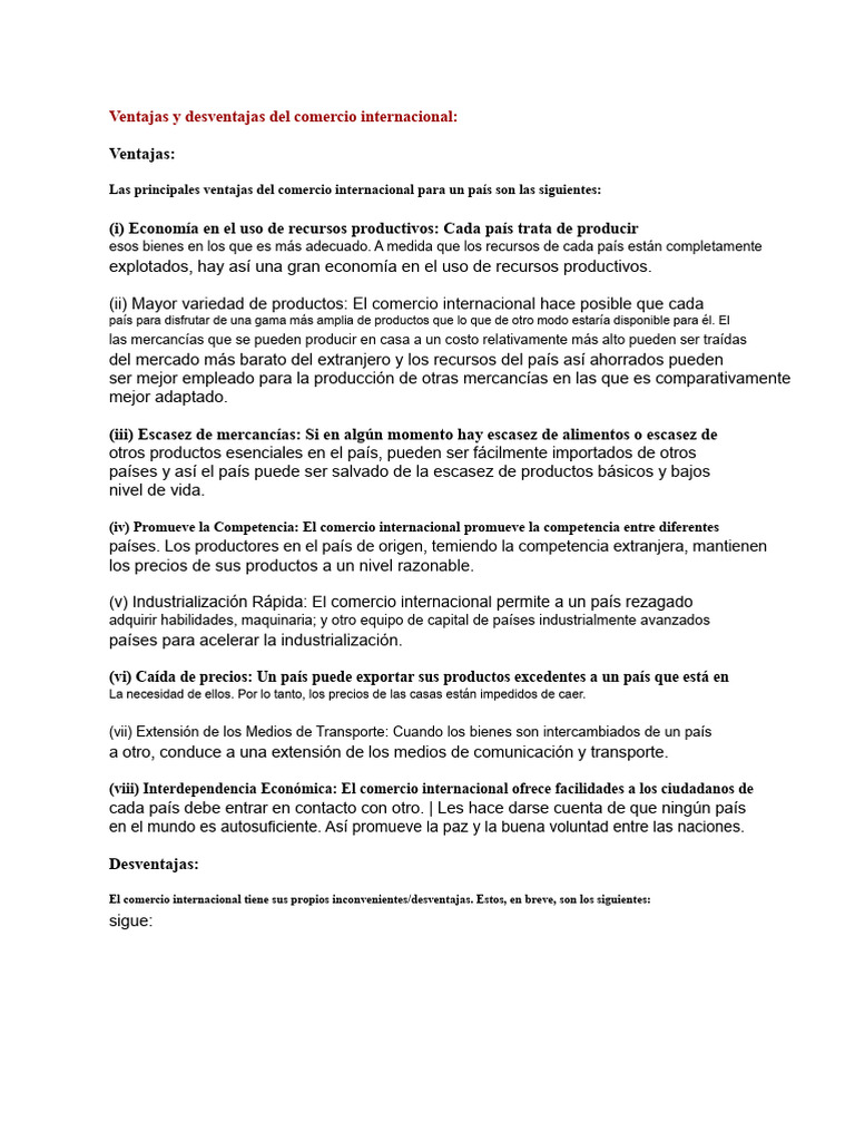 Ventajas y desventajas del comercio internacional | PDF | El comercio ...