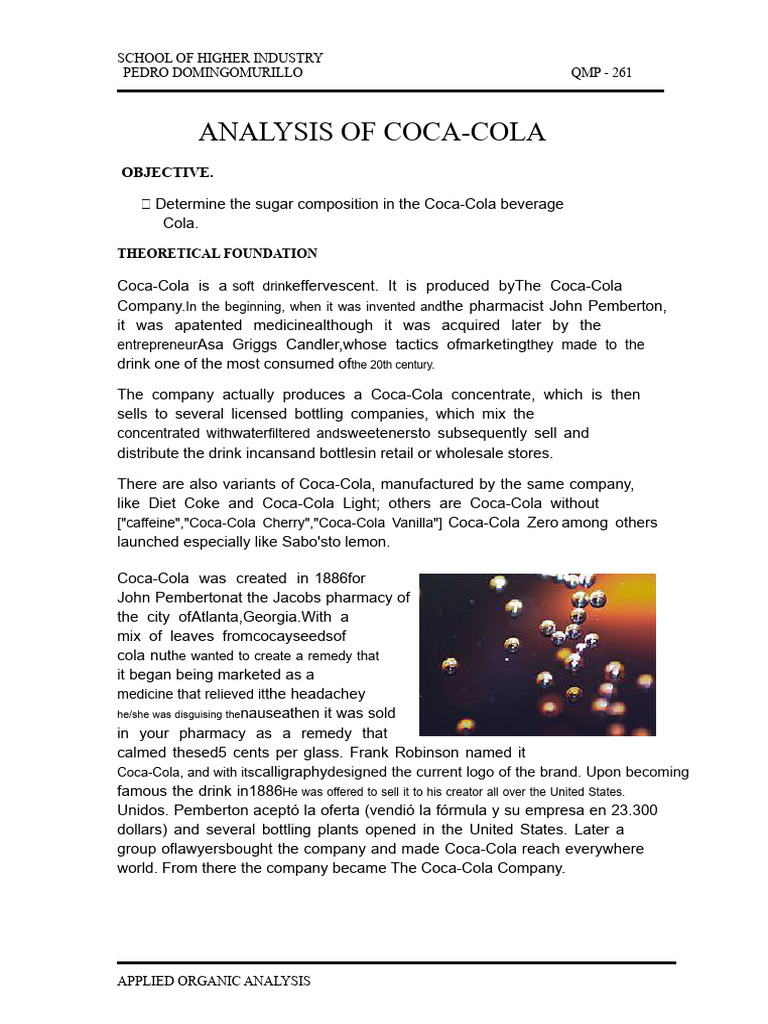 Coca-Cola Sugar Composition Analysis | PDF | Coca Cola | Soft Drink