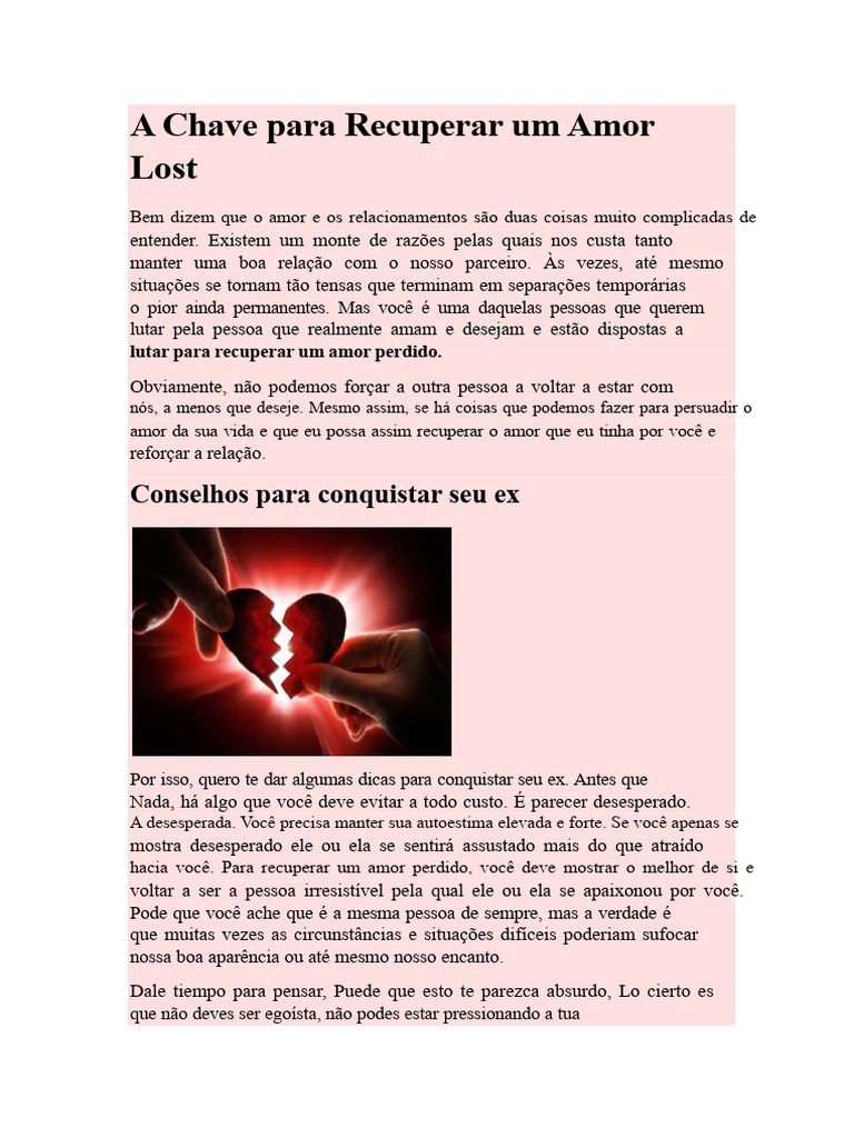 Dicas para Recuperar um Amor Perdido | PDF | Amor | Autoestima