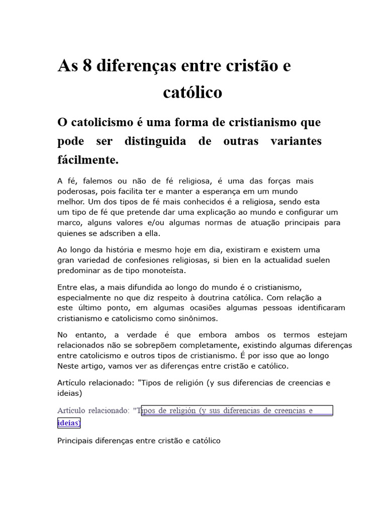 As 8 diferenças entre cristão e católico | PDF | Santo | Maria, mãe de ...