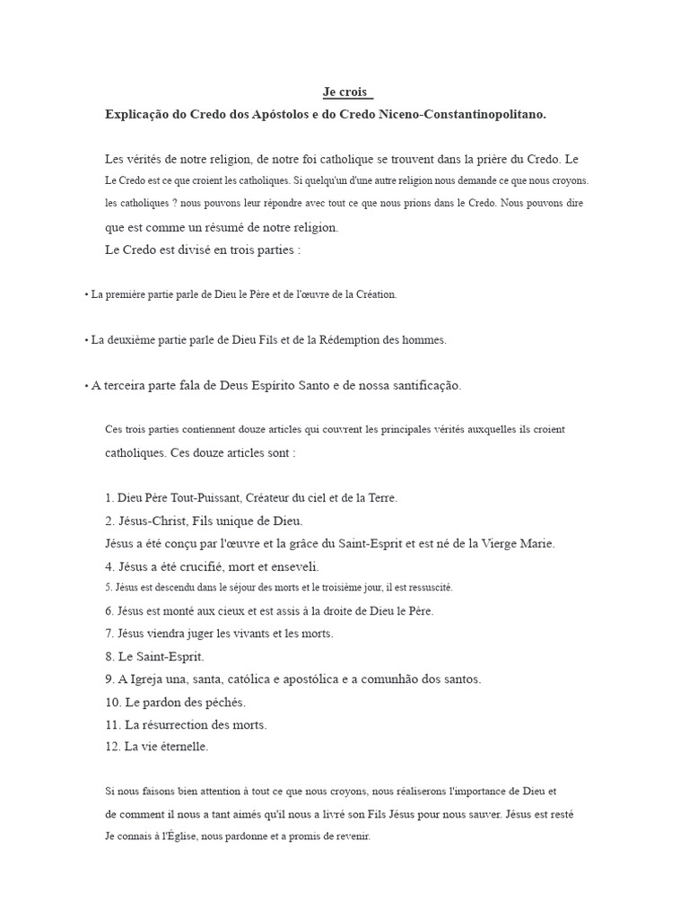 Comprendre le Credo catholique | PDF | Saint-Esprit | Profession de foi