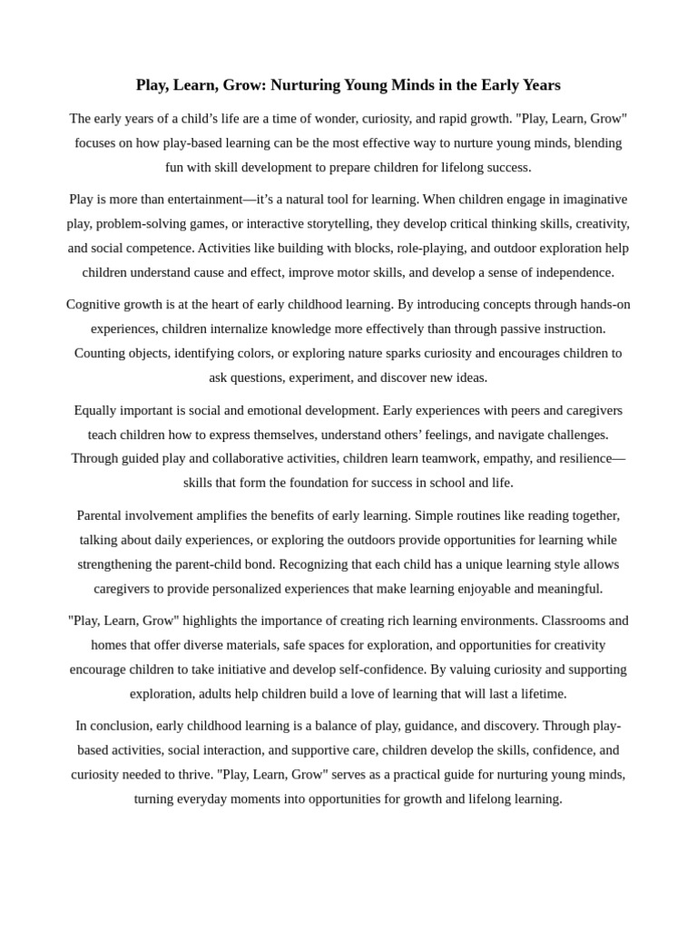 Play-Based Learning for Young Minds | PDF | Learning | Psychology
