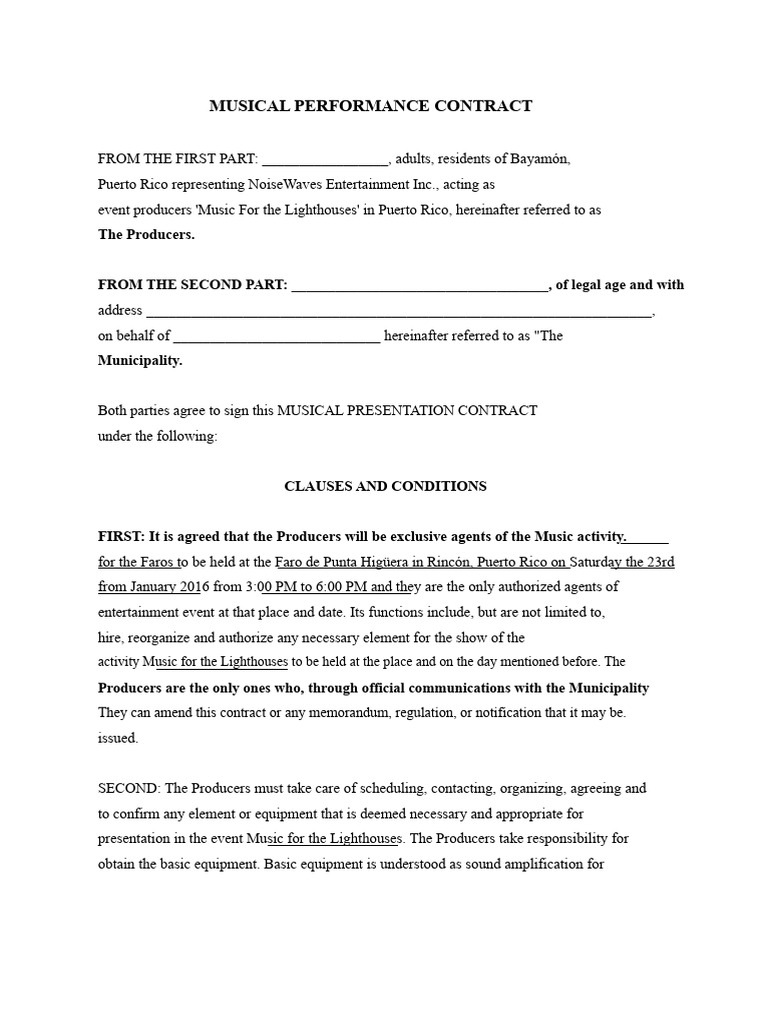 Musical Performance Contract Puerto Rico | PDF | Commonwealth (U.S ...
