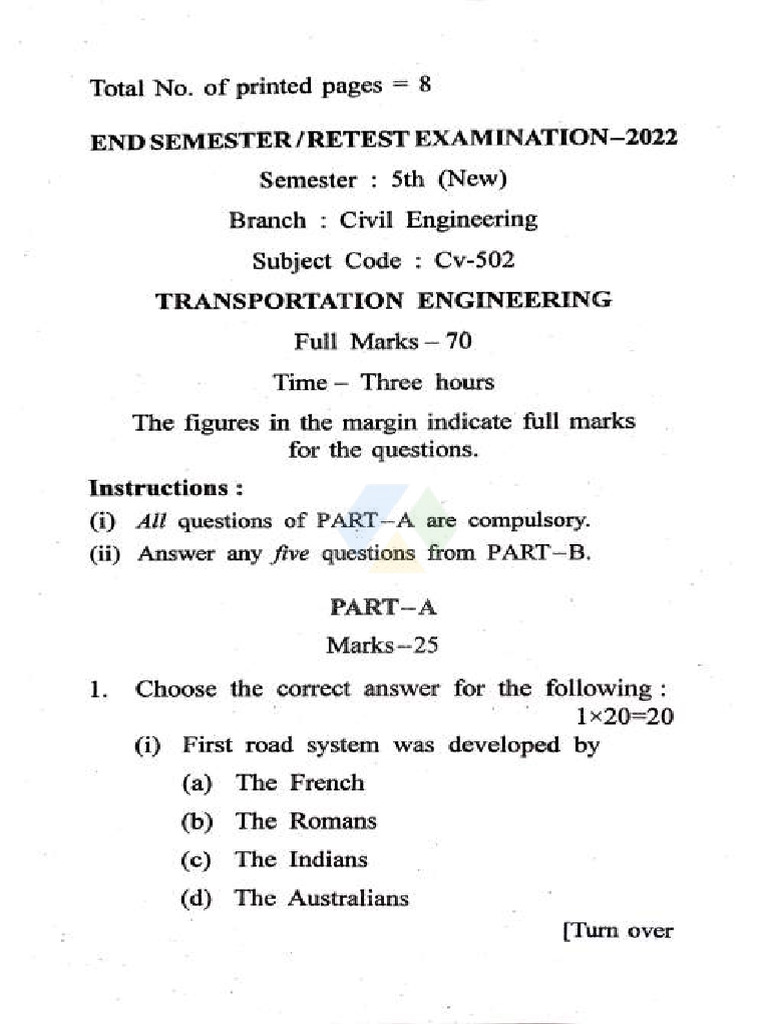 Transportation Engineering Exam Guide | PDF | Road Surface | Traffic
