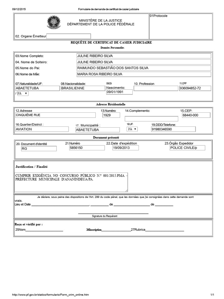 Demande de certificat de casier judiciaire | PDF | Justice | Crime et ...