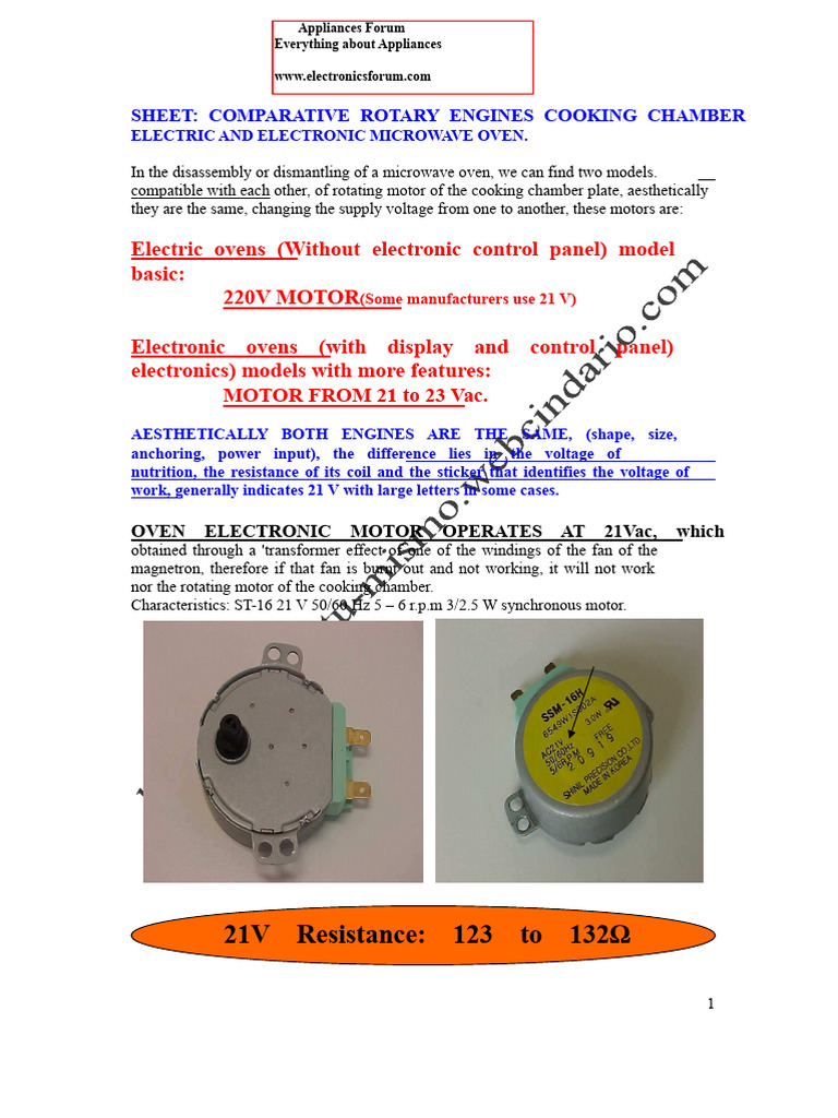 Microwave Oven Motor Comparison Guide | PDF | Electric Motor | Transformer