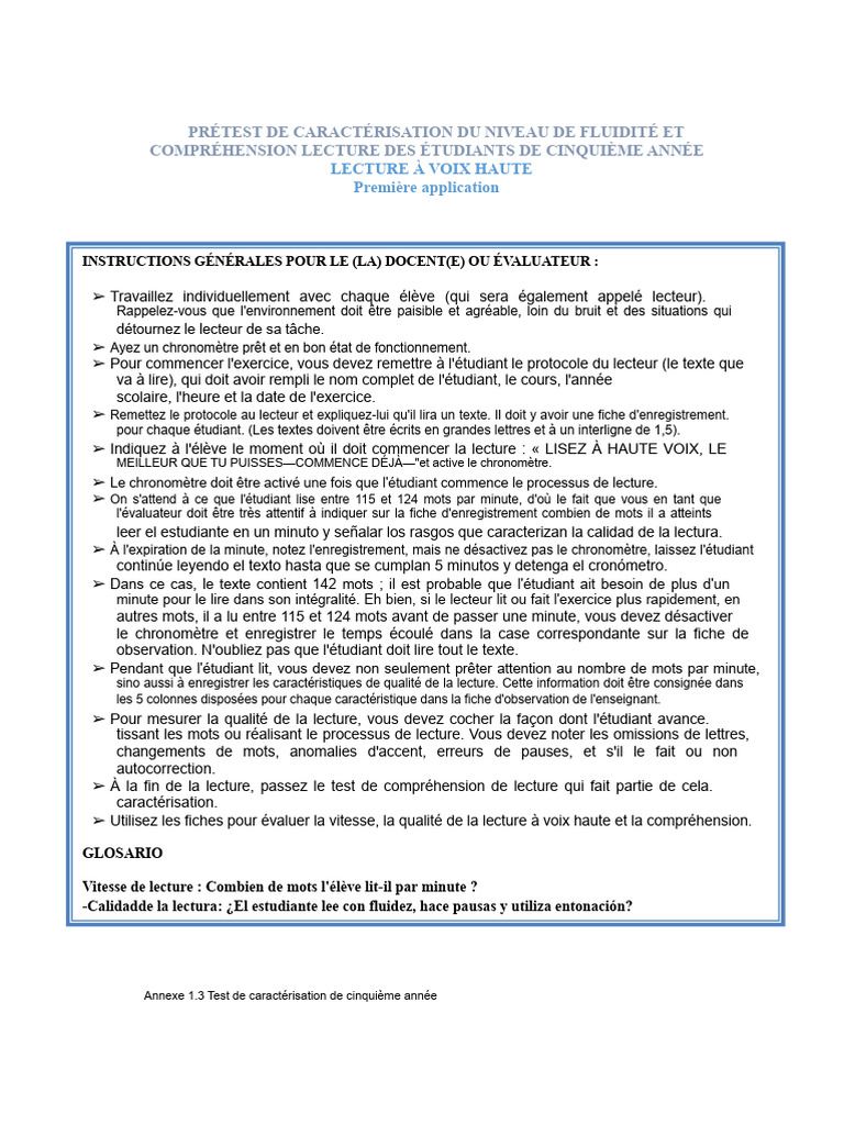 Test de fluidité et compréhension en lecture | PDF | Écriture | Cognition
