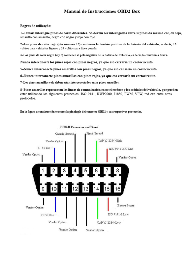 Manual OBD2 Box: Conexiones y Diagnóstico | PDF | Conector eléctrico | Electrónica