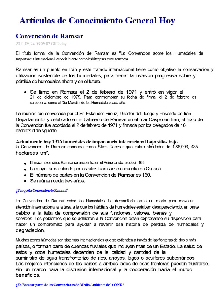 Convención de Ramsar | PDF | Humedal | Union Internacional para la ...