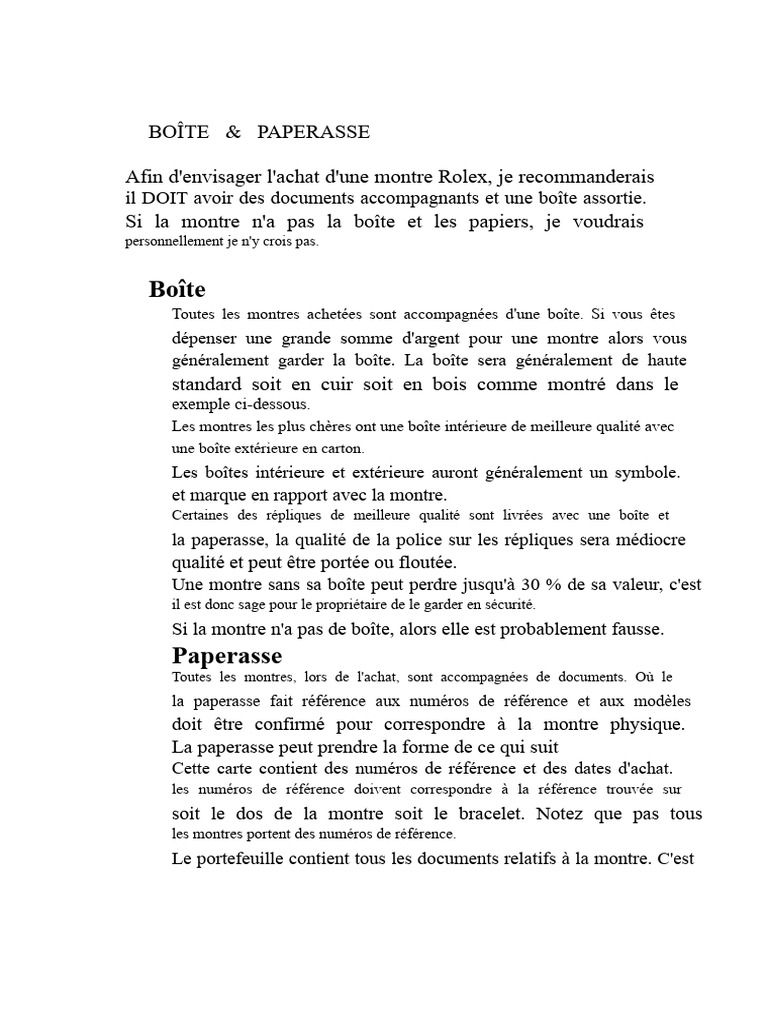 Guide d'achat : boîte et paperasse Rolex | PDF