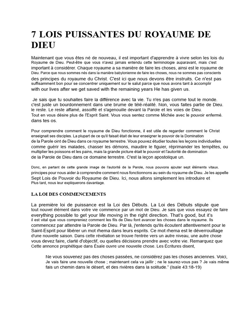 7 Lois Puissantes du Royaume de Dieu | PDF | Dieu | Saint-Esprit