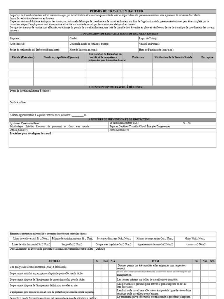 Permis de Travail en Hauteur : Guide Sécuritaire | PDF | Sécurité