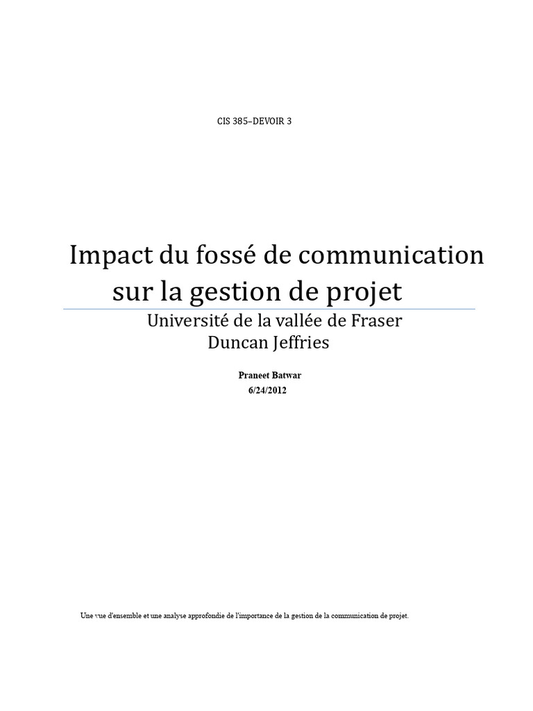 Impact des communications en gestion de projet | PDF | Partie prenante ...