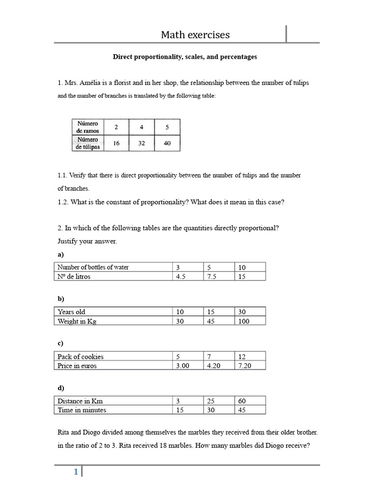 Math Exercises on Proportionality and Percentages | PDF | Ratio ...