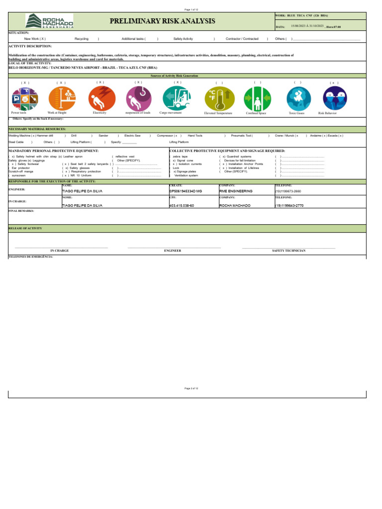 Preliminary Risk Analysis for Construction | PDF | Personal Protective ...