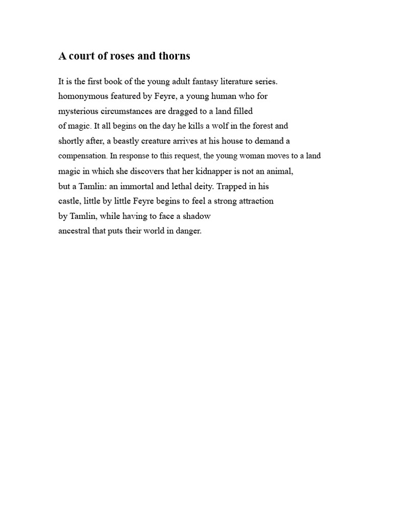 A Court of Roses and Thorns Summary PDF