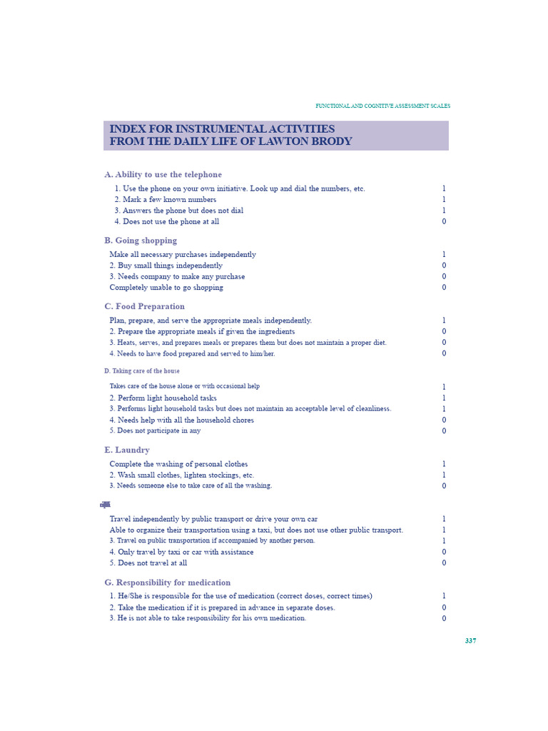 Functional Assessment Scales for Daily Living | PDF