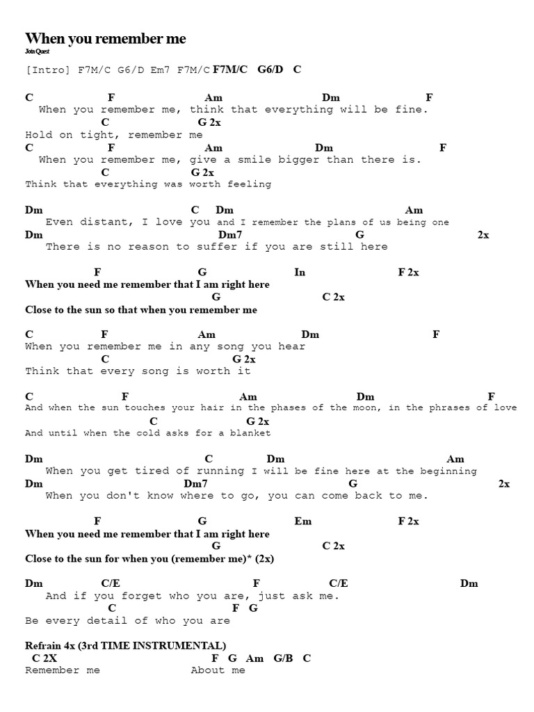 For When You Remember Me PDF | PDF