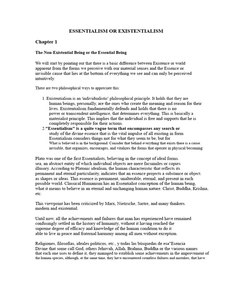 Essentialism vs. Existentialism Explained | PDF | Virtue | Essentialism