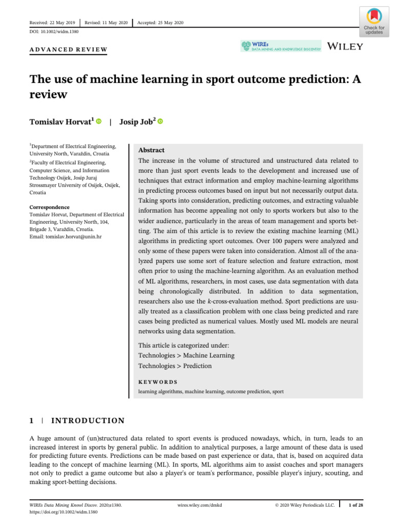 08 Horvat2020 TheUse of ML in Sport Outcome Prediction A Review | PDF ...